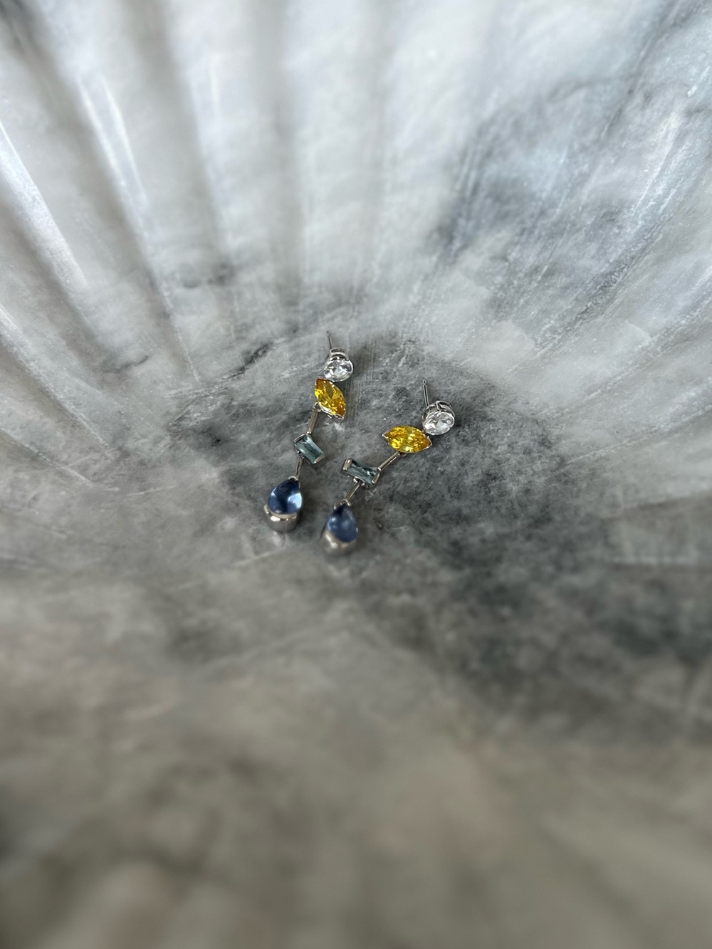 Blue and Yellow Teardrop Dangle Earrings